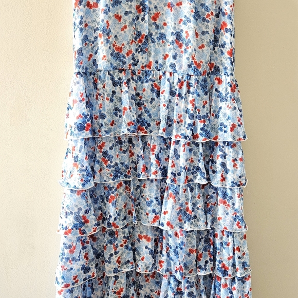 Aritzia Little Moon Rarity Blue Floral Feminine Ruffle Midi Casual Dress Sz XS. - Picture 4 of 16